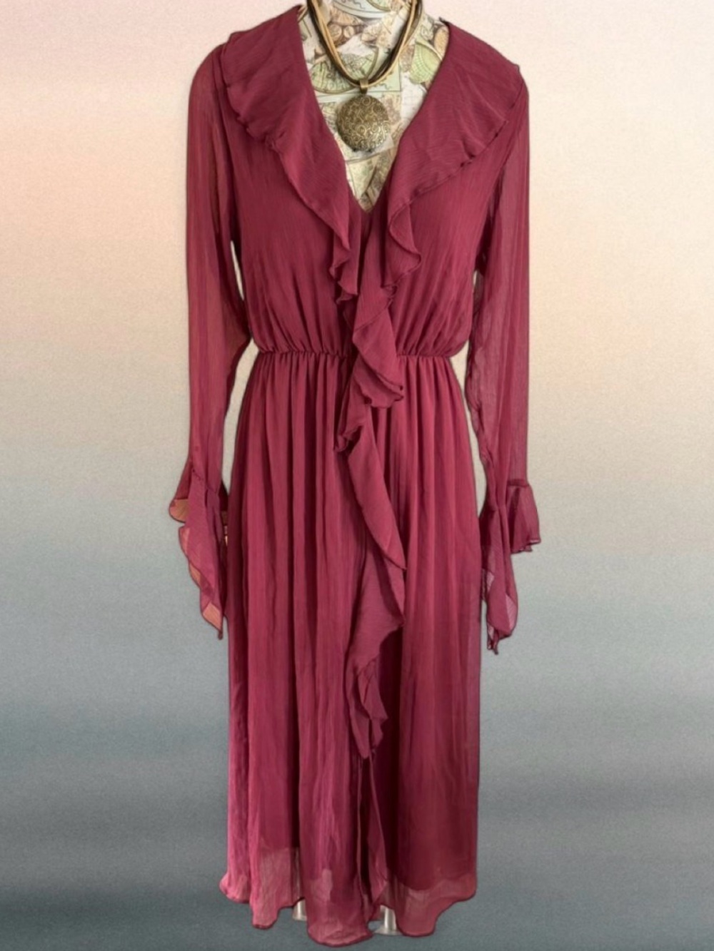 Zara Whimsigoth Witchy Mauve Chiffon Flowy Dress S